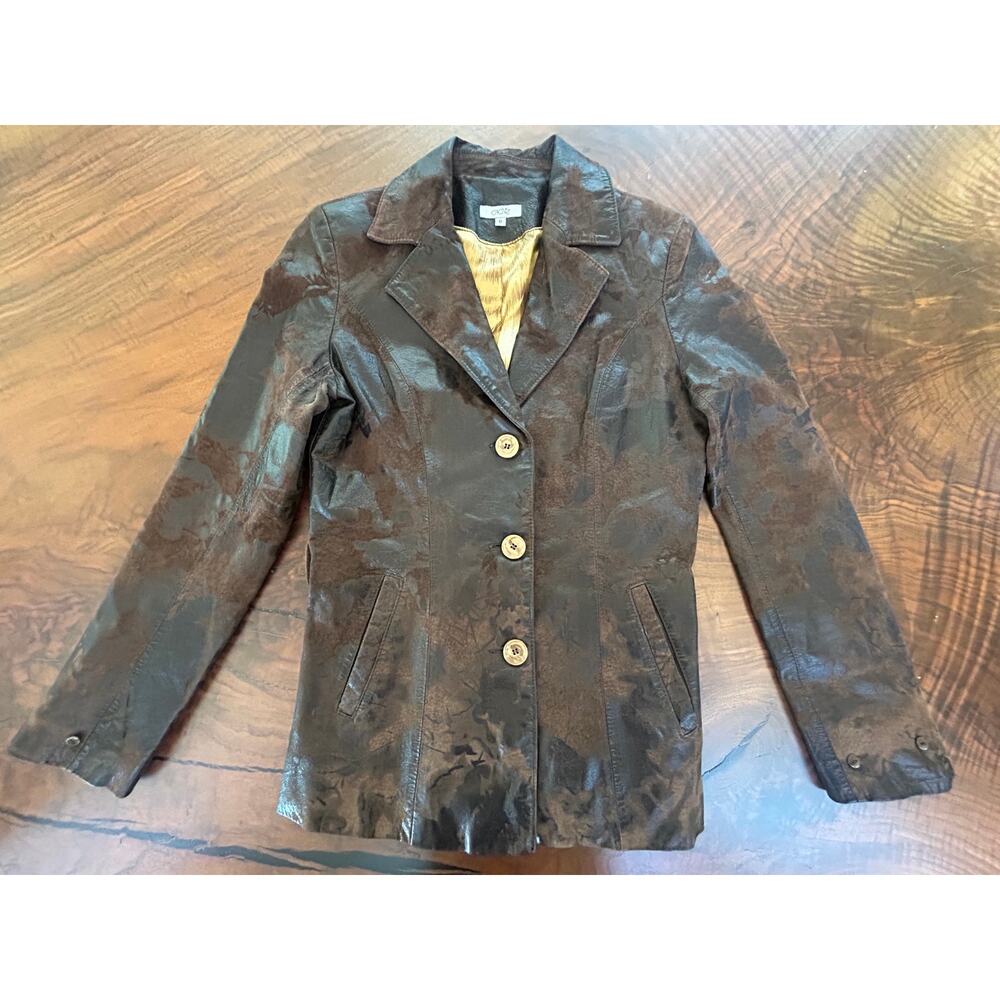 Vintage CACHÉ Distressed Mottled Brown Tailored Leather Blazer / Jacket 0 XS
